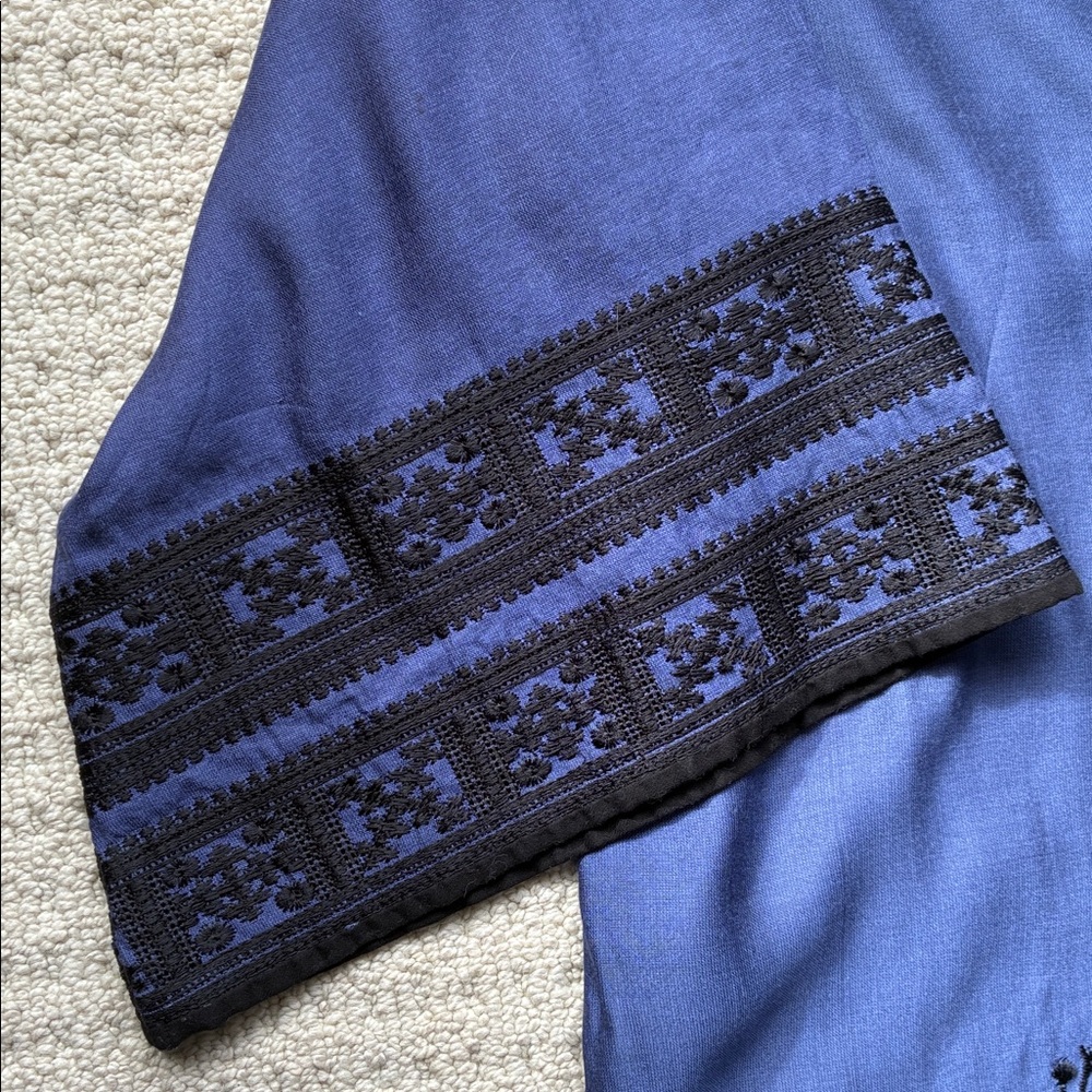 Ethnic by Outfitters Purply Blue 100% Cotton Floral Embroidered Kimono Large - Picture 2 of 14